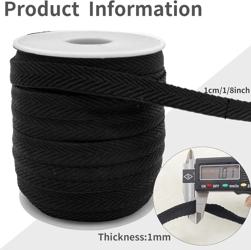 Evora 3/8 Inch Herringbone Twill Tape - 25 Yards Polyester Cotton Fabric Trim, 1mm Thick Durable Soft Webbing Strap for Sewing & Garment, Crafting- Flat Double Fold Bias Tape (Black 003) - Image 3